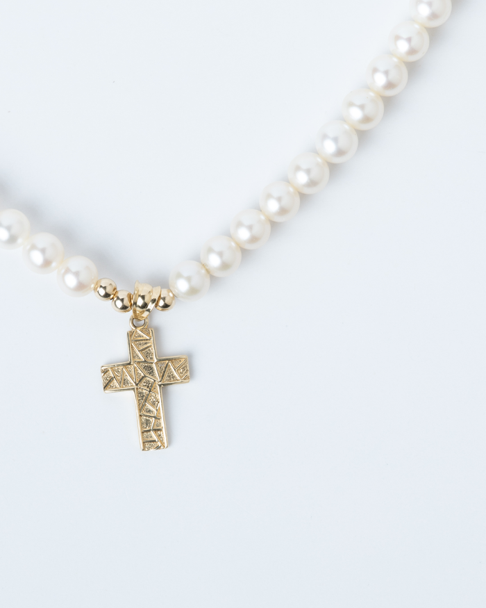 Fabrizio Sassano pearl necklace with cross pendant